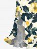 Robe hawaïenne à imprimé fleurs et feuilles, volants, fente et décolleté cache-cœur - Jaune clair XS