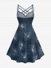 Robe hawaïenne grande taille à imprimé floral d'hibiscus et feuilles tropicales, bretelles croisées et froncées. - Cadetblue XS