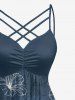 Robe hawaïenne grande taille à imprimé floral d'hibiscus et feuilles tropicales, bretelles croisées et froncées. - Cadetblue XS