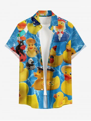 Plus Size Duck Skeleton Pond Print Hawaii Button Pocket Shirt For Men