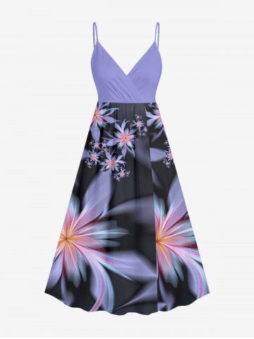 Robe débardeur trapèze à imprimé floral et feuilles grande taille, style hawaïen, cache-cœur - PURPLE - 3X