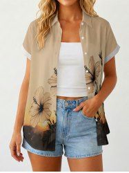 Women's Hibiscus Flower Sunset Print Hawaii Shirt -  