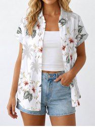 Women's Coconut Tree Hibiscus Flower Leaf Print Hawaii Shirt -  