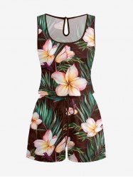 Combinaison hawaïenne grande taille à imprimé floral tropical et feuilles, cintrée - Café profond XS