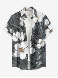 Chemise hawaïenne grande taille à imprimé floral et feuilles, boutons et poche pour homme - Gris Foncé 2XL