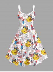 Patriotic American Flag Duck Fireworks Print Hawaii Tank Dress -  