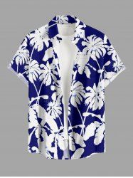 Chemise hawaïenne grande taille pour homme, à imprimé feuilles de cocotier, boutons et poche. - Bleu profond 2XL