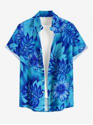 Hibiscus Flower Tropical Leaf Print Hawaii Button Pocket Shirt For Men -  