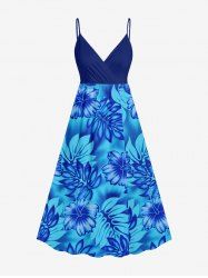 Robe trapèze à imprimé floral tropical et hibiscus grande taille, style hawaïen, cache-cœur - Bleu XS