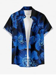 Ombre Flower Print Hawaii Button Pocket Shirt For Men -  