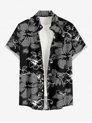 Chemise hawaïenne grande taille pour homme, à imprimé feuilles d'hibiscus, boutons et poche. - Noir 2XL