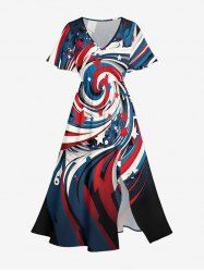 Robe midi fendue grande taille à imprimé drapeau américain patriotique - Bleu XS