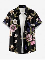 Chemise hawaïenne à imprimé floral et feuilles grande taille avec poche boutonnée pour homme - Noir L