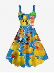 Robe trapèze hawaïenne à imprimé squelette de canard grande taille - Jaune 3X