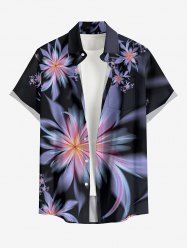 Plus Size Flower Leaf Print Hawaii Button Pocket Shirt For Men -  