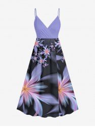 Robe débardeur trapèze à imprimé floral et feuilles grande taille, style hawaïen, cache-cœur - Pourpre  XXS