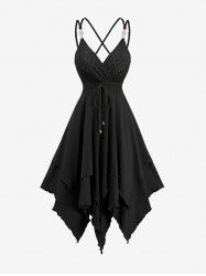Robe cami en jacquard, à liens, volants, portefeuille entrecroisé asymétrique - Noir S