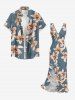 Flower Leaf Print Matching Hawaii Beach Outfit For Couples -  