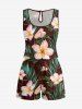 Ensemble hawaïen assorti chemise et barboteuse grande taille, tenue de plage à imprimé feuilles tropicales et hibiscus pour couples - Café profond 