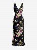 Flower Leaf Print Hawaii Ruffles Split Dress - Noir XXL