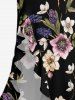 Robe hawaïenne à imprimé fleurs et feuilles, fendue et à volants - Noir XXXL