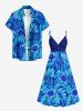 Robe trapèze à imprimé floral tropical et hibiscus grande taille, style hawaïen, cache-cœur - Bleu 1X