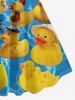 Robe trapèze hawaïenne à imprimé squelette de canard grande taille - Jaune 3X