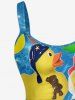 Robe trapèze hawaïenne à imprimé squelette de canard grande taille - Jaune 3X