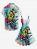 Robe trapèze hawaïenne à imprimé dinosaure skateboard - Turquoise 5X