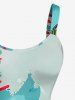 Robe trapèze hawaïenne à imprimé dinosaure skateboard - Turquoise 6X