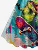 Robe trapèze hawaïenne à imprimé dinosaure skateboard - Turquoise 6X