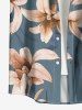 Plus Size Flower Leaf Print Hawaii Button Pocket Shirt For Men - Bleu 4XL