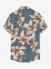 Plus Size Flower Leaf Print Hawaii Button Pocket Shirt For Men - Bleu 6XL