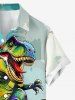 Chemise hawaïenne à imprimé dinosaure skateboard, boutonnée avec poche, pour homme - Turquoise 2XL