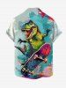 Chemise hawaïenne à imprimé dinosaure skateboard, boutonnée avec poche, pour homme - Turquoise 2XL