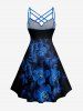 Robe trapèze à imprimé floral ombré grande taille, style hawaïen, froncée et à bretelles croisées. - Bleu profond XS