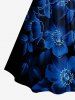Robe trapèze à imprimé floral ombré grande taille, style hawaïen, froncée et à bretelles croisées. - Bleu profond XS