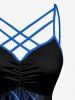 Robe trapèze à imprimé floral ombré grande taille, style hawaïen, froncée et à bretelles croisées. - Bleu profond XS