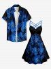 Robe trapèze à imprimé floral ombré grande taille, style hawaïen, froncée et à bretelles croisées. - Bleu profond XS