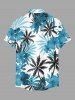 Chemise hawaïenne grande taille pour homme, imprimée de fleurs d'hibiscus, de feuilles de cocotier et de cocotiers, avec boutons et poche. - Bleu clair 2XL