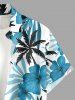Chemise hawaïenne grande taille pour homme, imprimée de fleurs d'hibiscus, de feuilles de cocotier et de cocotiers, avec boutons et poche. - Bleu clair 2XL