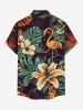 Chemise hawaïenne grande taille pour homme, à imprimé flamants roses et hibiscus, feuilles tropicales, boutons et poche. - Café profond 2XL