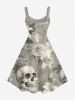 Robe débardeur hawaïenne à imprimé tête de mort, fleurs et feuilles, grande taille - Gris Foncé XXS