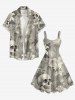 Robe débardeur hawaïenne à imprimé tête de mort, fleurs et feuilles, grande taille - Gris Foncé XXS