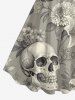 Robe débardeur hawaïenne à imprimé tête de mort, fleurs et feuilles, grande taille - Gris Foncé XXS