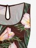 Combinaison hawaïenne grande taille à imprimé floral tropical et feuilles, cintrée - Café profond XS