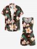 Combinaison hawaïenne grande taille à imprimé floral tropical et feuilles, cintrée - Café profond XS