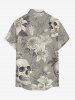 Chemise hawaïenne grande taille pour homme, à imprimé têtes de mort, fleurs et feuilles, boutons et poche. - Gris Clair 2XL