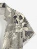Chemise hawaïenne grande taille pour homme, à imprimé têtes de mort, fleurs et feuilles, boutons et poche. - Gris Clair 2XL