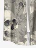 Chemise hawaïenne grande taille pour homme, à imprimé têtes de mort, fleurs et feuilles, boutons et poche. - Gris Clair 2XL